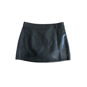 Steve Madden Black Croc Embossed Faux Leather Mini Skirt Side Slit Women's 4 NWT